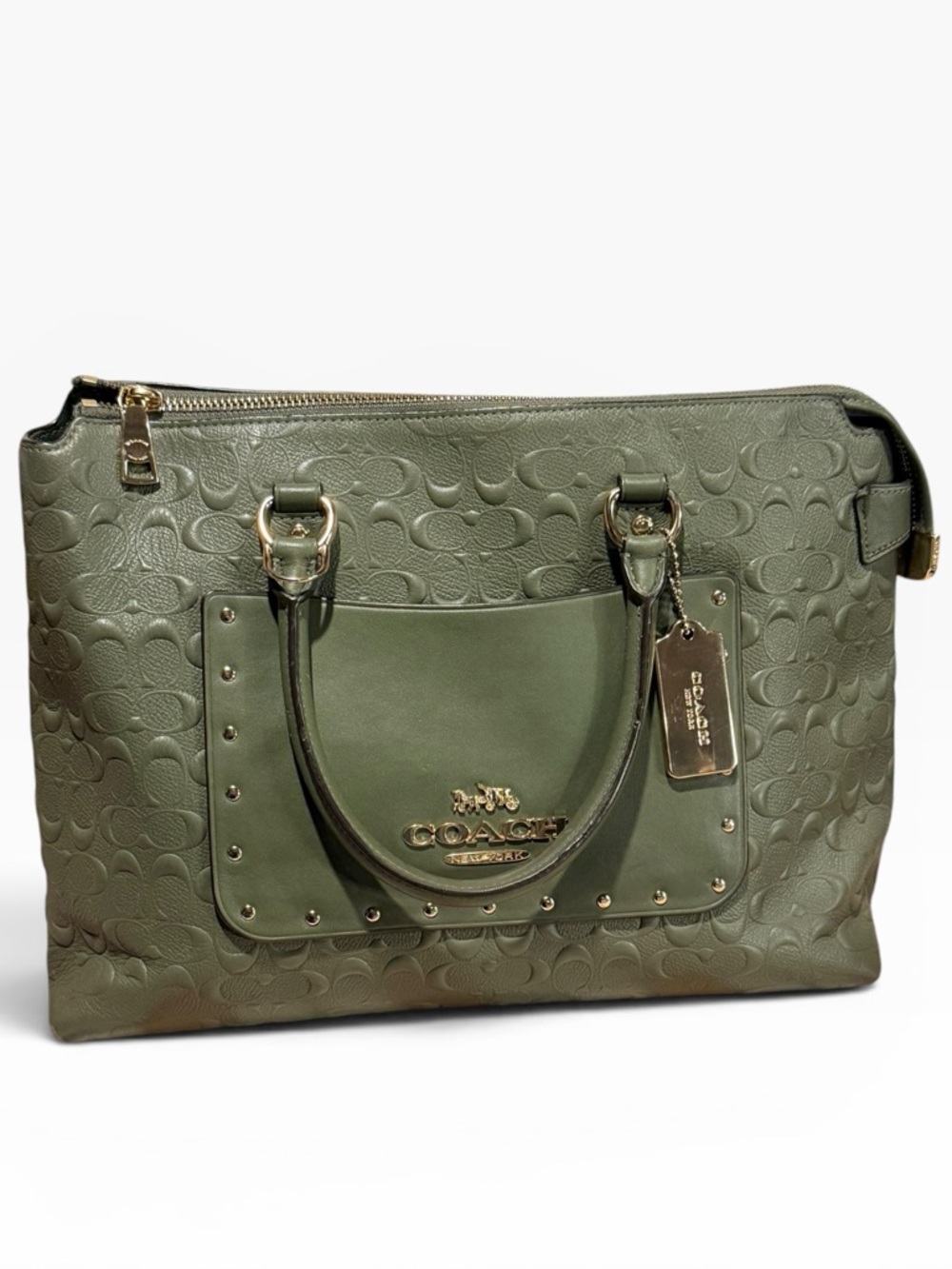 Coach MILITARY-GREEN/GOLD Emma Satchel (Style #F76639) in Signature Leather